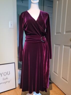 Talbots Velvet Wrap Midi Dress in Deep Plum Size 8